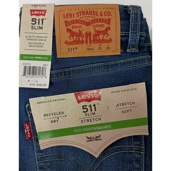 Levi's 511 Slim Flex Stretch 10 Reg. Boy's Blue  Jeans Sz. 25 x 26 - Picture 7 of 8